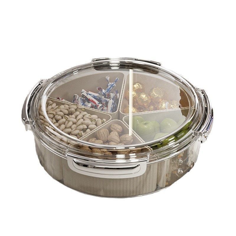 V888-ELOSUNG27102-202504221136-02 Grey And Silver Snap Button Elegant Compartment Serving Tray with Lid - Versatile Snack, Fruit & Candy Box - Image 3