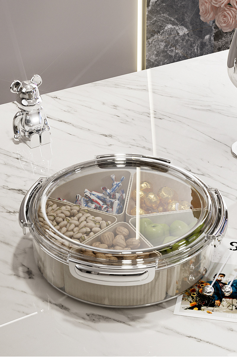 V888-ELOSUNG27102-202504221136-04 Grey And Silver Snap Button Elegant Compartment Serving Tray with Lid - Versatile Snack, Fruit & Candy Box - Image 5