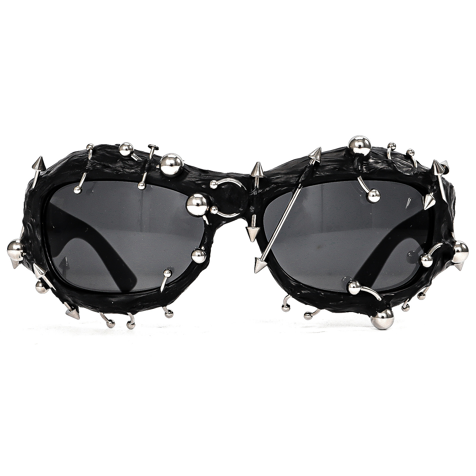 V888-ELOSUNG27202-202504281525-03 Red Edgy Punk Rock Spiked Sunglasses - Statement Goth Studded Eyewear - Image 4