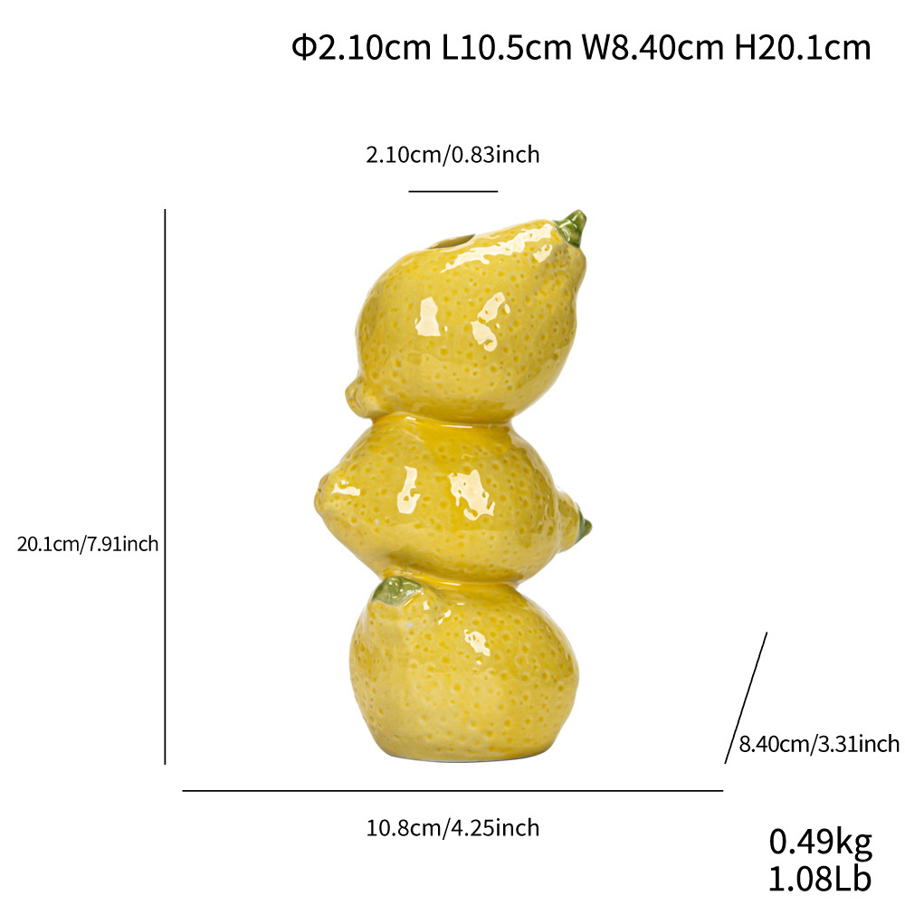 V888-ELOSUNG27208-202504281537-00 Yellow Zesty Stacked Lemon Ceramic Vase - Cheerful Nordic Tabletop Decor - Image 1