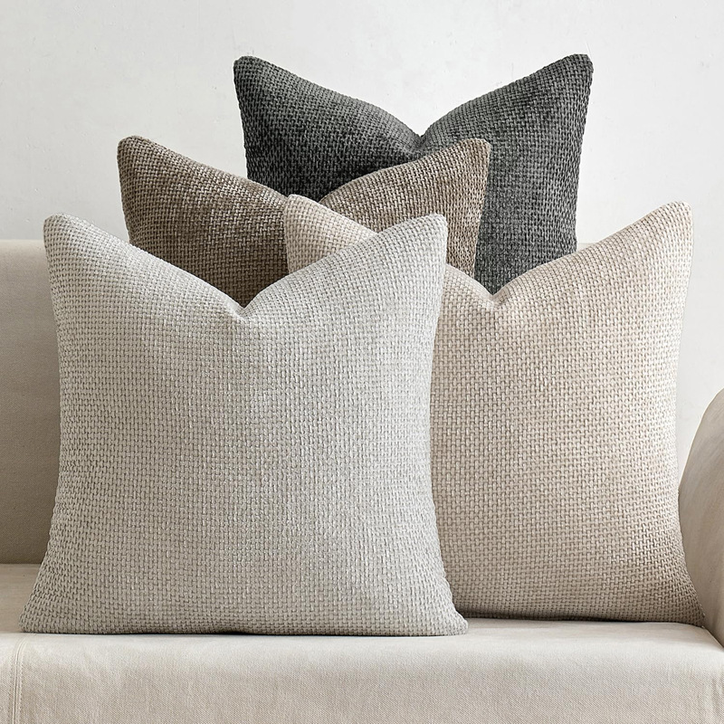 V888-ELOSUNG27216-202504281245-02 Grey Plush Chenille Cushion Covers Set of 2 - Soft Textured Decorative Throw Pillow Cases for Sofa Couch, 45x45cm - Image 3