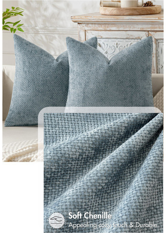 V888-ELOSUNG27216-202504281245-04 Grey Plush Chenille Cushion Covers Set of 2 - Soft Textured Decorative Throw Pillow Cases for Sofa Couch, 45x45cm - Image 5