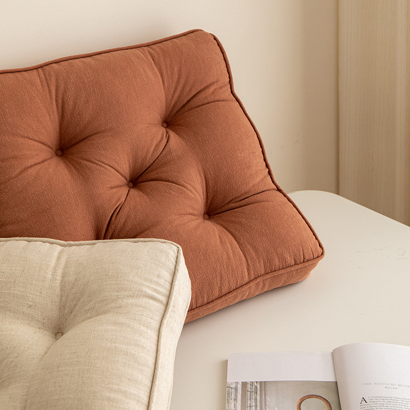 V888-ELOSUNG27229-202504281325-03 Orange Soft And Thick Seat Cushion - Cotton Linen Blend Chair Pad with Ties - 43x43cm - Image 4