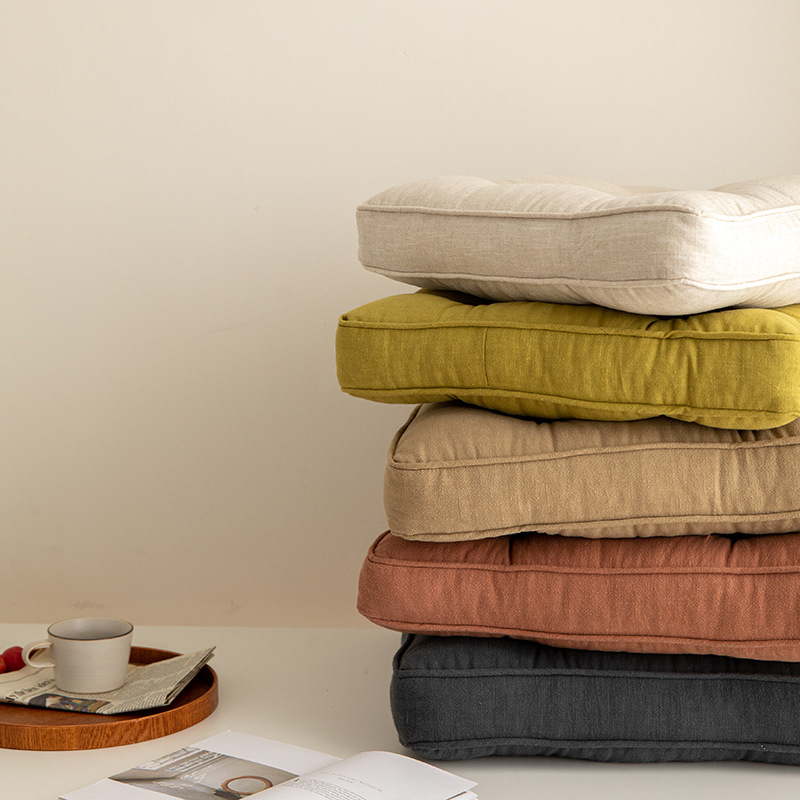 V888-ELOSUNG27229-202504281325-04 Orange Soft And Thick Seat Cushion - Cotton Linen Blend Chair Pad with Ties - 43x43cm - Image 5