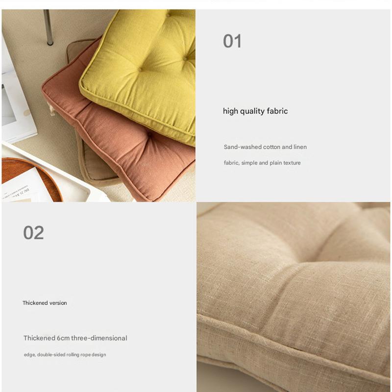 V888-ELOSUNG27229-202504281325-05 Orange Soft And Thick Seat Cushion - Cotton Linen Blend Chair Pad with Ties - 43x43cm - Image 6