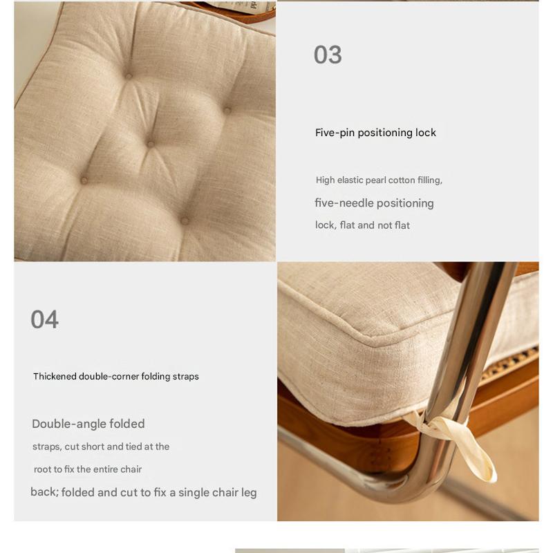 V888-ELOSUNG27229-202504281325-06 Orange Soft And Thick Seat Cushion - Cotton Linen Blend Chair Pad with Ties - 43x43cm - Image 7