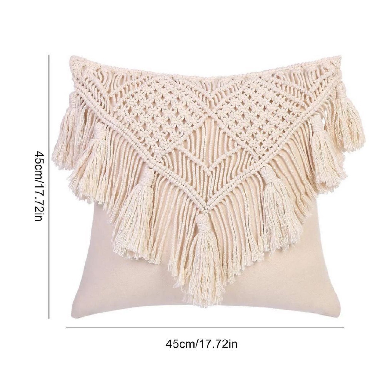 V888-ELOSUNG27274-202504281230-04 Grey Boho Chic Macrame Cushion Cover - Handmade Woven Cotton Linen Pillow Case with Tassels - Decorative Throw Pillow Sham 45x45cm (Cover Only) - Image 5