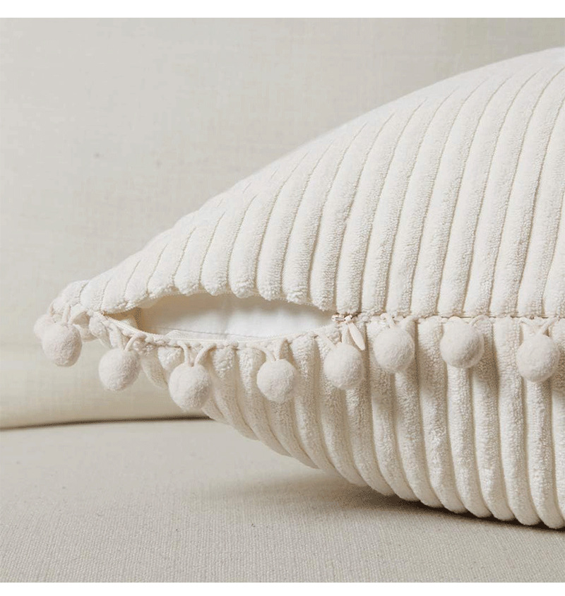 V888-ELOSUNG27307-202504291551-04 Light Green Soft Corduroy Cushion Covers with Pom Pom Trim - Set of 2 Decorative Throw Pillow Cases for Sofa Couch Bed, 45x45cm - Image 5