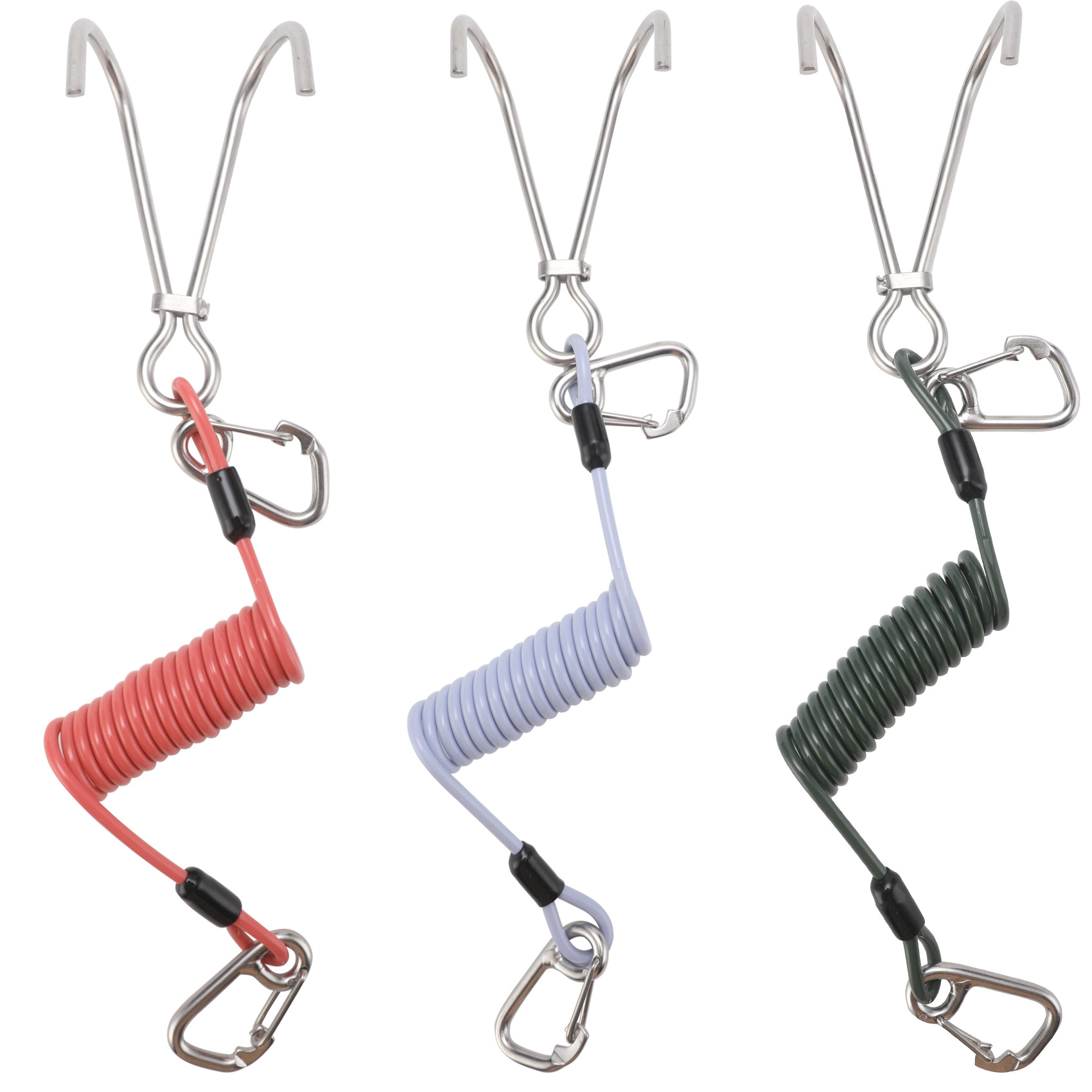 V888-ELOSUNG27432-202505081812-02 Blue Pro 316 Stainless Steel Diving Reef Hook - Single, Double Combo Pack - Current Hook with Coiled Safety Lanyard - Image 3