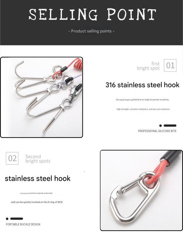 V888-ELOSUNG27432-202505081812-05 Blue Pro 316 Stainless Steel Diving Reef Hook - Single, Double Combo Pack - Current Hook with Coiled Safety Lanyard - Image 6