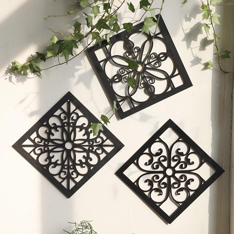 V888-ELOSUNG27435-202505081813-01 Black Set of 4 Intricate Black Wooden Wall Art Panels - Diamond Mandala Style Home Decor Plaques - Image 2