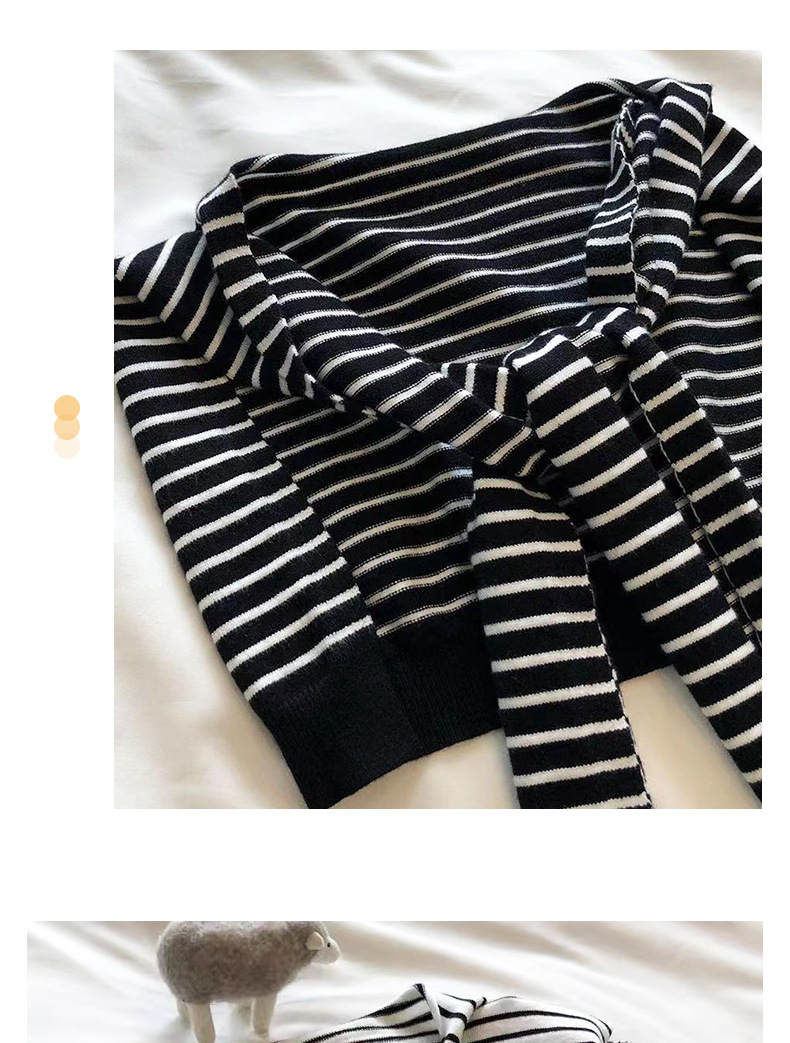 V888-ELOSUNG27481-202505131740-03 Black Chic Striped Knit Tie-Front Shawl - Lightweight Versatile Layering Capelet for Women - Image 4