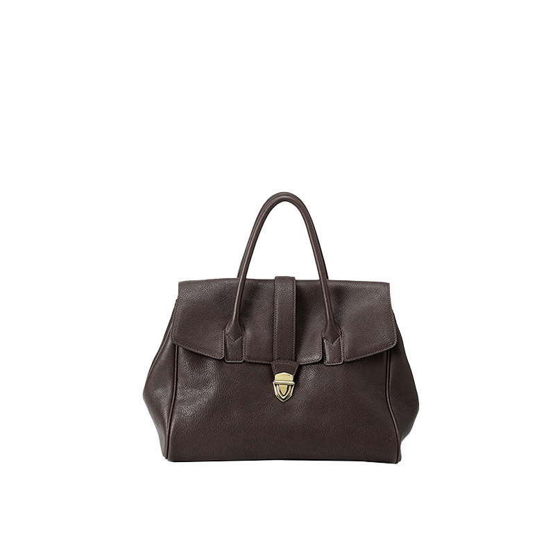 V888-ELOSUNG27565-202505131911-00 Size L Coffee Elegant Women's Leather Briefcase Tote - Vintage Style Large Capacity Commuter Handbag - Premium Cowhide Leather - Image 1