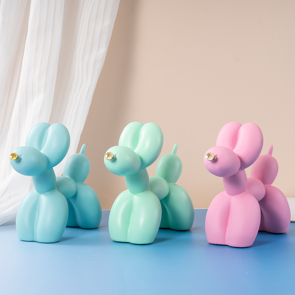 V888-ELOSUNG27641-202505151712-03 Blue Modern Resin Balloon Dog Sculpture - Playful Art Figurine with Golden Snout Accent - Image 4