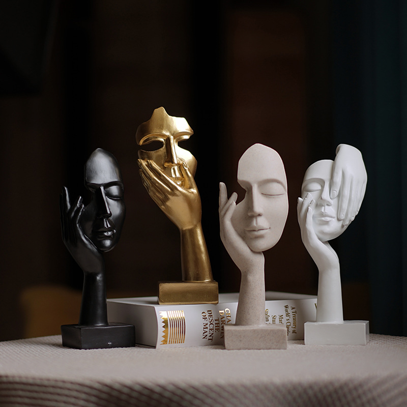 V888-ELOSUNG27681-202505151820-01 Gold Style 1 Elegant Abstract Face Sculpture - Modern Resin Art Figurine, Hand & Mask Home Decor Accent - Image 2