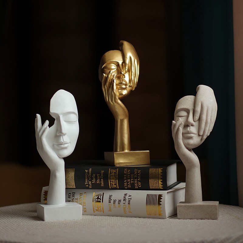 V888-ELOSUNG27685-202505151821-02 Gold Style 3 Elegant Abstract Face Sculpture - Modern Resin Art Figurine, Hand & Mask Home Decor Accent - Image 3