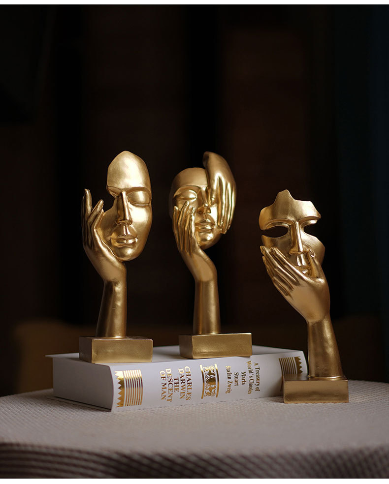V888-ELOSUNG27685-202505151821-04 Gold Style 3 Elegant Abstract Face Sculpture - Modern Resin Art Figurine, Hand & Mask Home Decor Accent - Image 5
