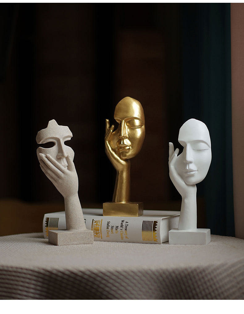 V888-ELOSUNG27685-202505151821-05 Gold Style 3 Elegant Abstract Face Sculpture - Modern Resin Art Figurine, Hand & Mask Home Decor Accent - Image 6