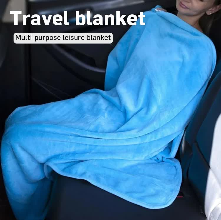 V888-ELOSUNG27875-202505231345-01 Dark Blue 2-in-1 Plush Travel Blanket & Pillow Set - Soft Flannel with Luggage Strap & Carabiner (50x60in) - Image 2