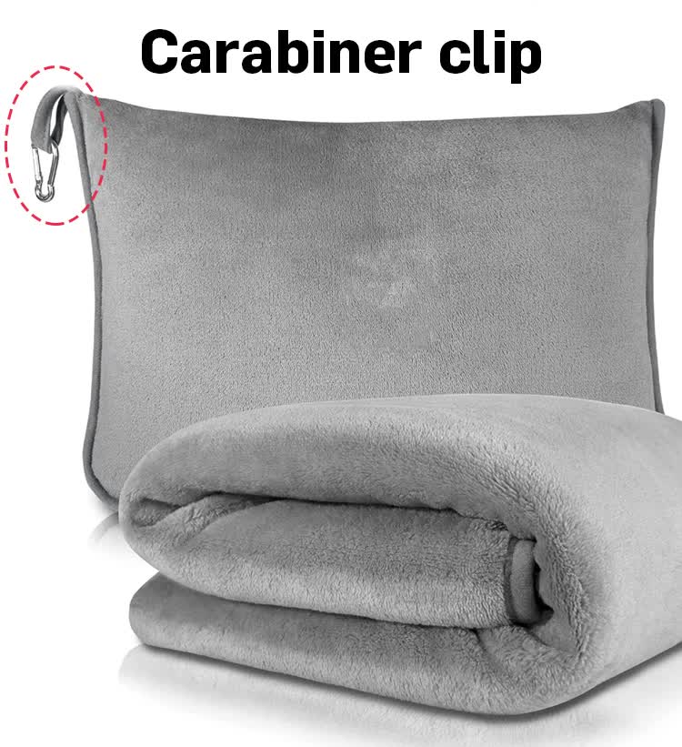 V888-ELOSUNG27875-202505231345-04 Dark Blue 2-in-1 Plush Travel Blanket & Pillow Set - Soft Flannel with Luggage Strap & Carabiner (50x60in) - Image 5