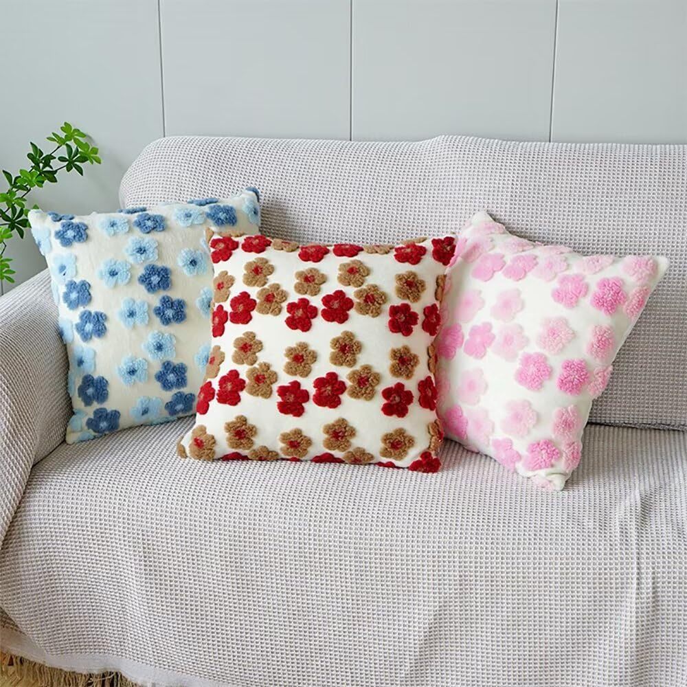 V888-ELOSUNG27972-202505231313-01 Green and Yellow Charming 3D Floral Plush Cushion Covers - Set of 4, 45x45cm Soft Faux Lambswool Pillowcases for Sofa & Bed Decor - Image 2
