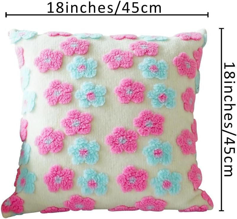 V888-ELOSUNG27972-202505231313-04 Green and Yellow Charming 3D Floral Plush Cushion Covers - Set of 4, 45x45cm Soft Faux Lambswool Pillowcases for Sofa & Bed Decor - Image 5