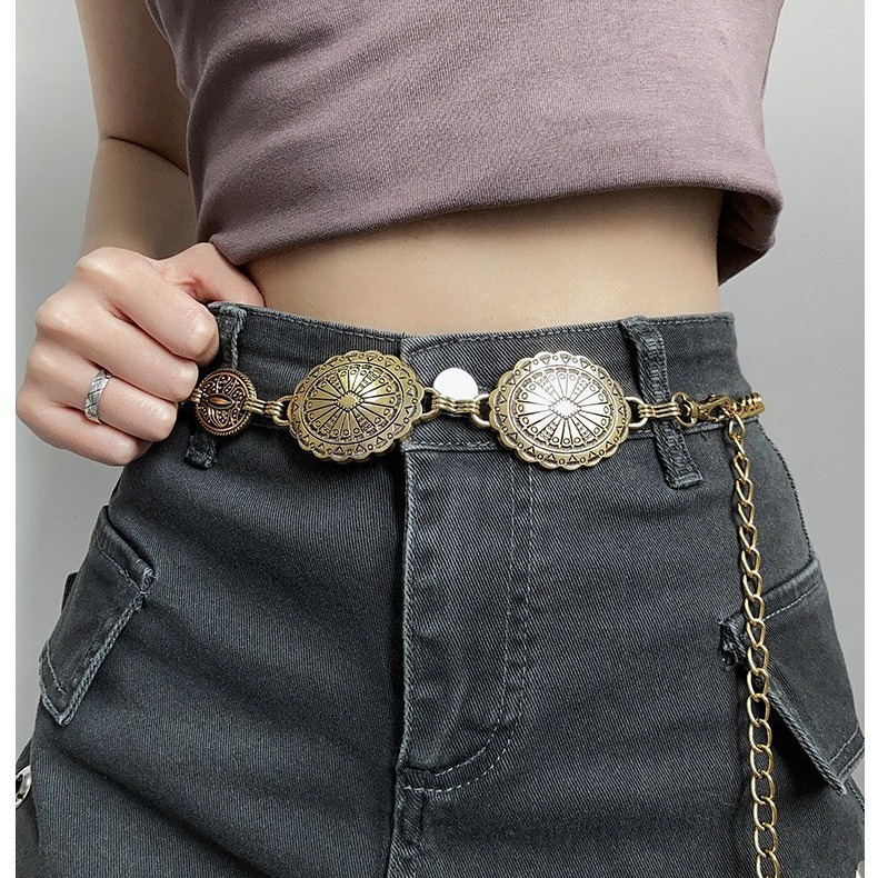 V888-ELOSUNG28084-202504281331-01 Large & Small Piece Waist Chain-Silver Set of 4 Bohemian Ethnic Style Metal Waist Chains - Versatile Fashion Belts for Dresses & Shirts - Image 2