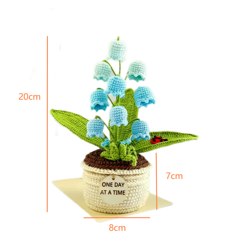 V888-ELOSUNG28174-202504281611-01 Blue Handmade Crochet Lily of the Valley Potted Plant - Gradient Blue Flower Decor Gift - Image 2