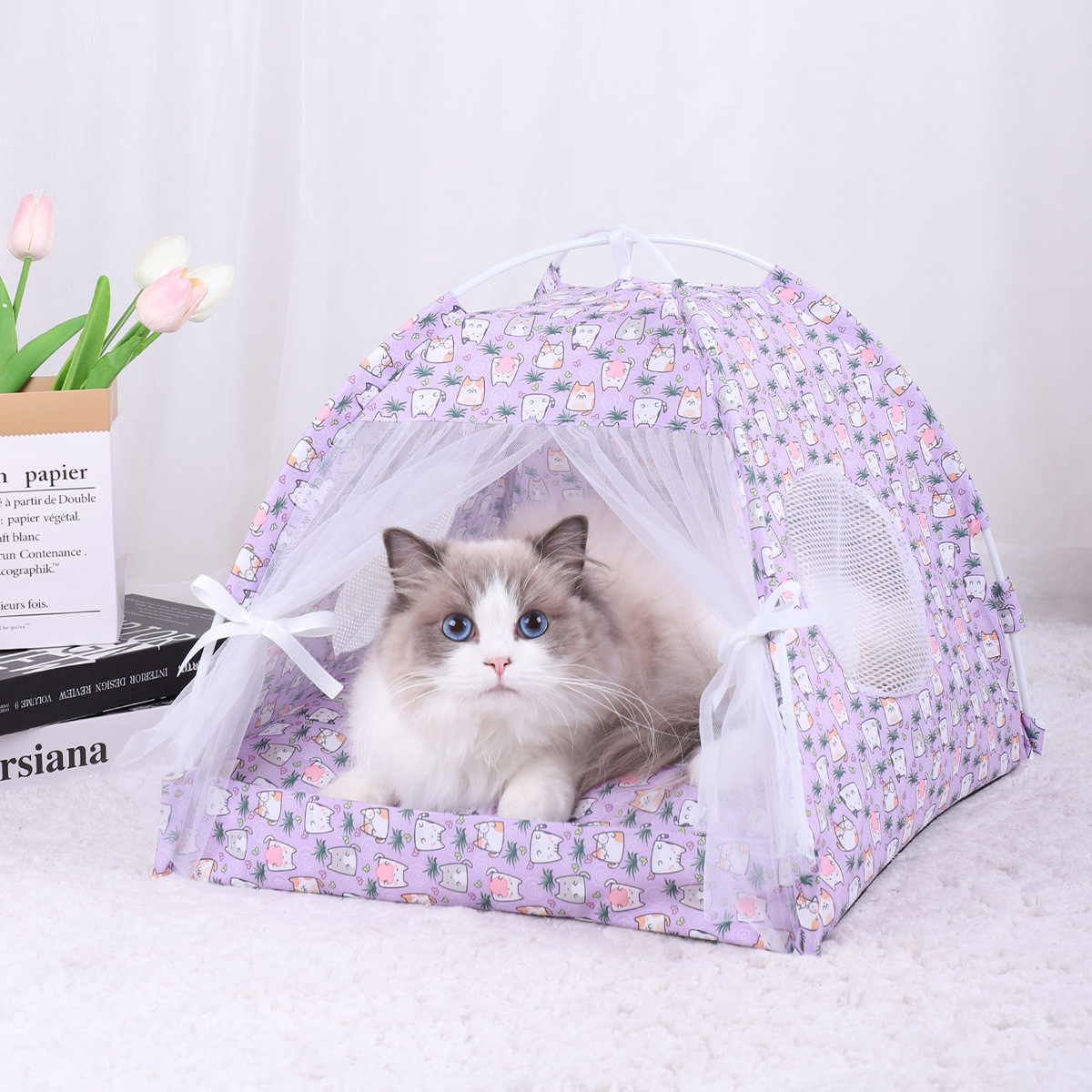 V888-ELOSUNG28228-202504301615-00 M 40*40CM 10 Catties Within The Pet Purple Cat Cooling Summer Pet Tent - Portable Foldable Breathable Outdoor Cat House Shelter - Image 1