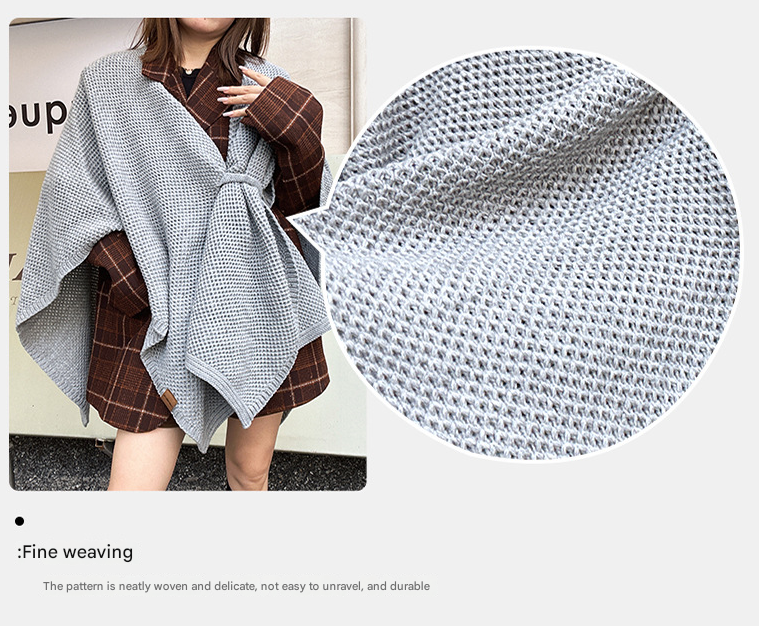 V888-ELOSUNG28425-202505131806-01 Coffee Brown Luxurious Faux Cashmere Knitted Cape - Large Buckled 90 x 140 cm Women's Versatile Shawl - Image 2