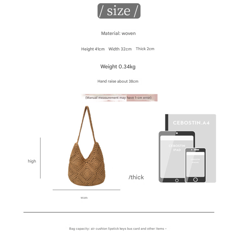 V888-ELOSUNG28480-202505131706-01 Beige Flower-Patterned Cotton Crochet Tote Bag - Beach and Commute Essential - Image 2