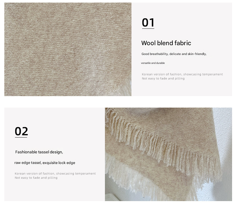 V888-ELOSUNG28682-202505191347-01 Navy Blue Versatile Fringed Faux Wool Triangle Shawl - Warm Knitted Scarf - Image 2