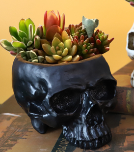 V888-ELOSUNG28689-202505191411-01 Black Halloween Skull Resin Desktop Ornament and Pen Holder - Spooky Decor - Image 2