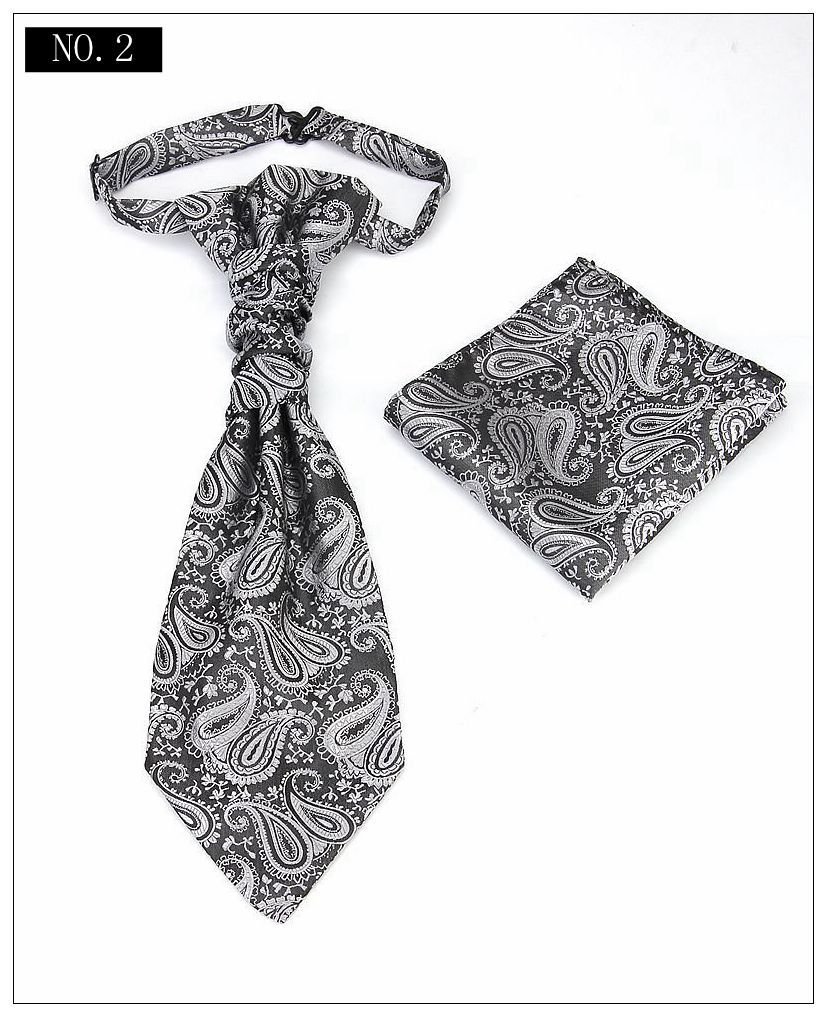 V888-ELOSUNG29094-202505231227-00 Men's Formal Paisley Ascot Cravat & Pocket Square Set - Adjustable Necktie for Weddings(Dark Gray pattern) - Image 1