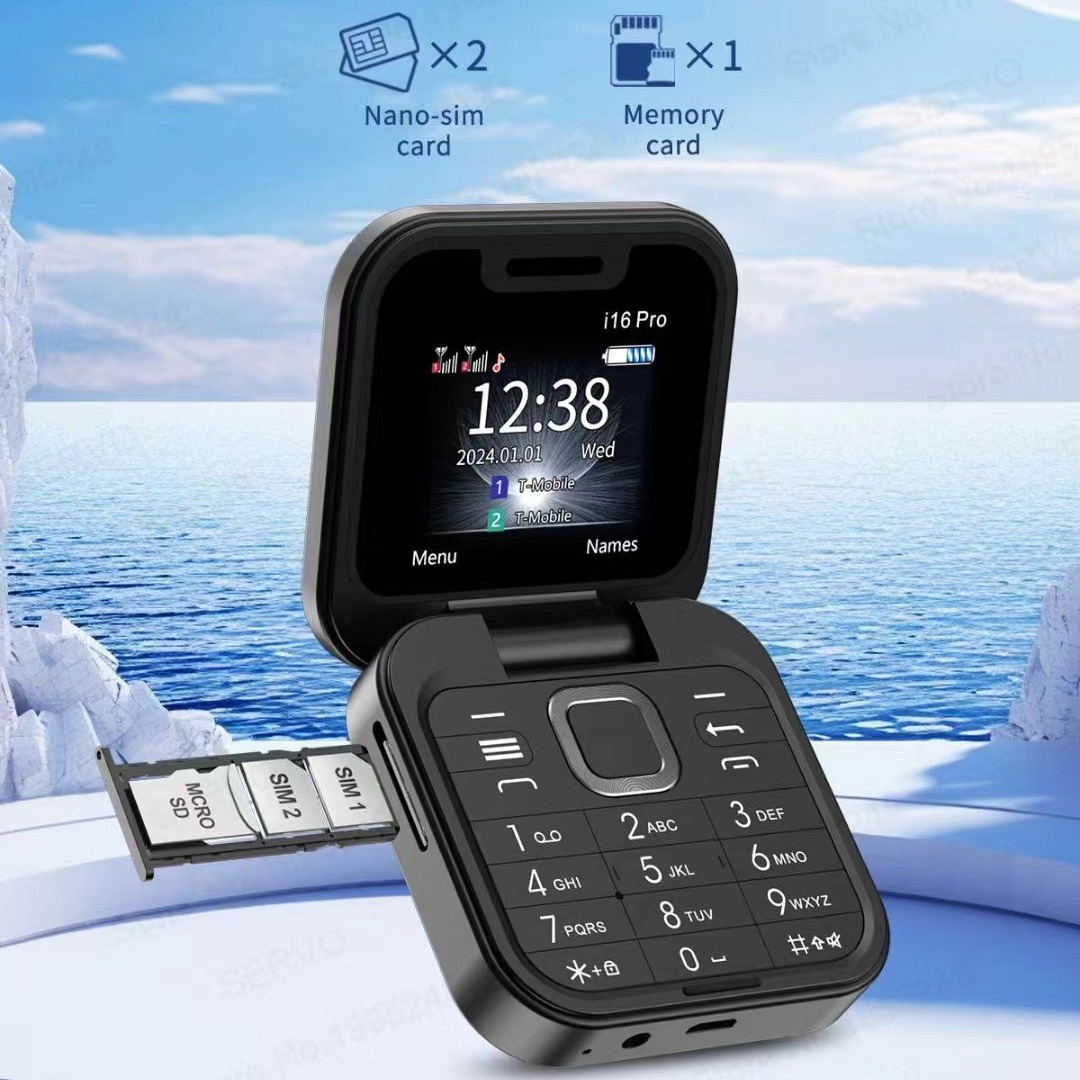 V888-ELOSUNG29293-202505261532-01 i16 Pro Mini Flip Phone - Dual SIM, AI Lens Digital Camera, Compact & Stylish Design(Gold) - Image 2
