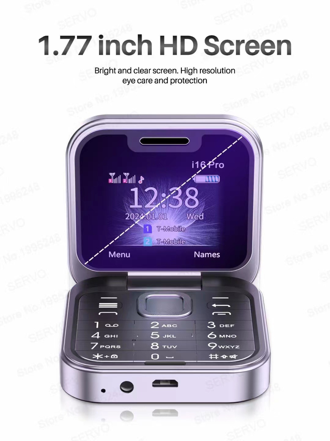 V888-ELOSUNG29294-202505261532-04 i16 Pro Mini Flip Phone - Dual SIM, AI Lens Digital Camera, Compact & Stylish Design(Purple) - Image 5
