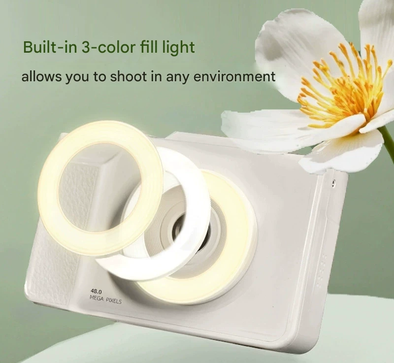 V888-ELOSUNG29468-202506041651-03 48MP Student Digital Camera with 180 Flip Screen & 3-Setting Fill Light(White) - Image 4