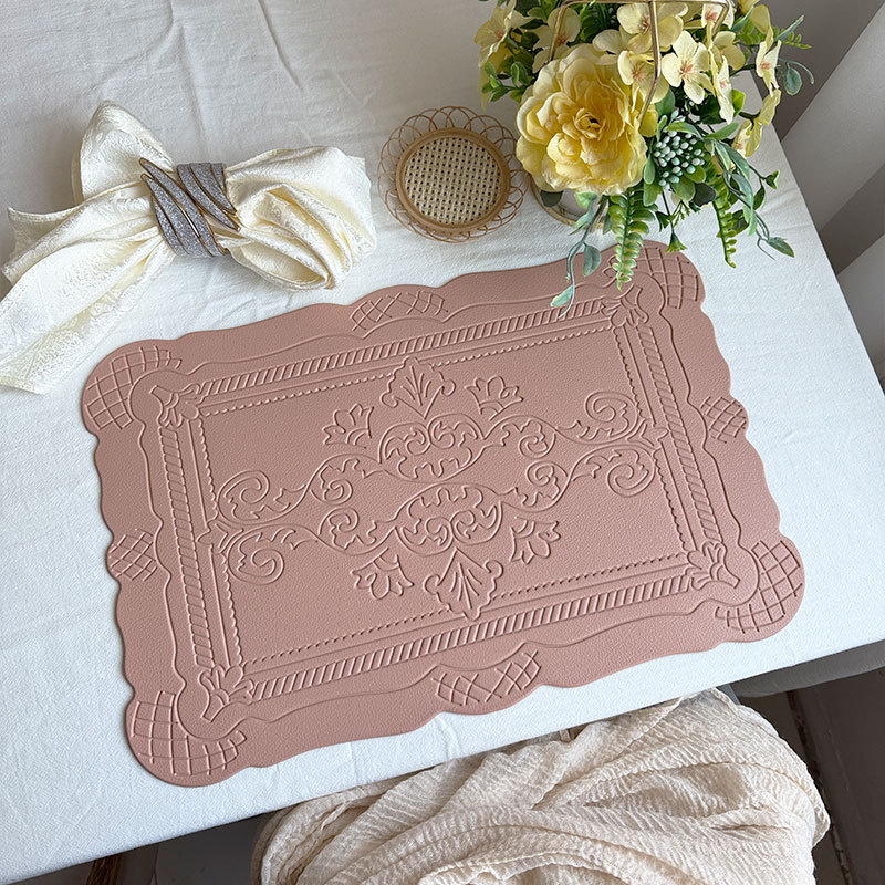 V888-ELOSUNG31250-202505301148-00 4 pcs Decorative Faux Leather Placemats - Unique Shape, Beautiful Packaging (Pink) - Image 1