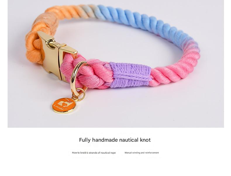 V888-ELOSUNG31263-202505301205-02 Handmade Rope Dog Collar and Leash Set - Colorful Woven Cotton Cotton (Purple - Size S) - Image 3