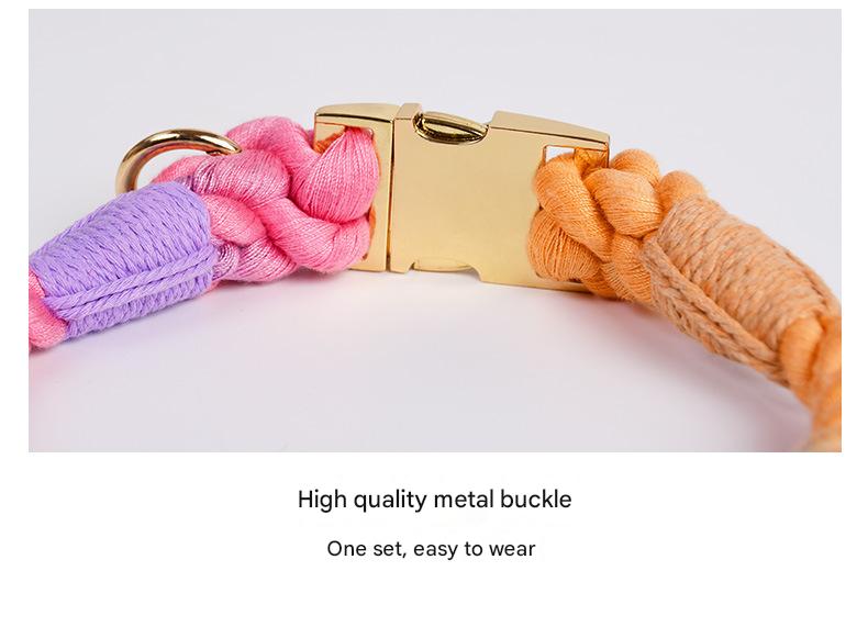 V888-ELOSUNG31263-202505301205-03 Handmade Rope Dog Collar and Leash Set - Colorful Woven Cotton Cotton (Purple - Size S) - Image 4