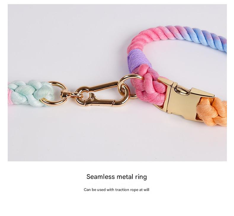 V888-ELOSUNG31263-202505301205-04 Handmade Rope Dog Collar and Leash Set - Colorful Woven Cotton Cotton (Purple - Size S) - Image 5