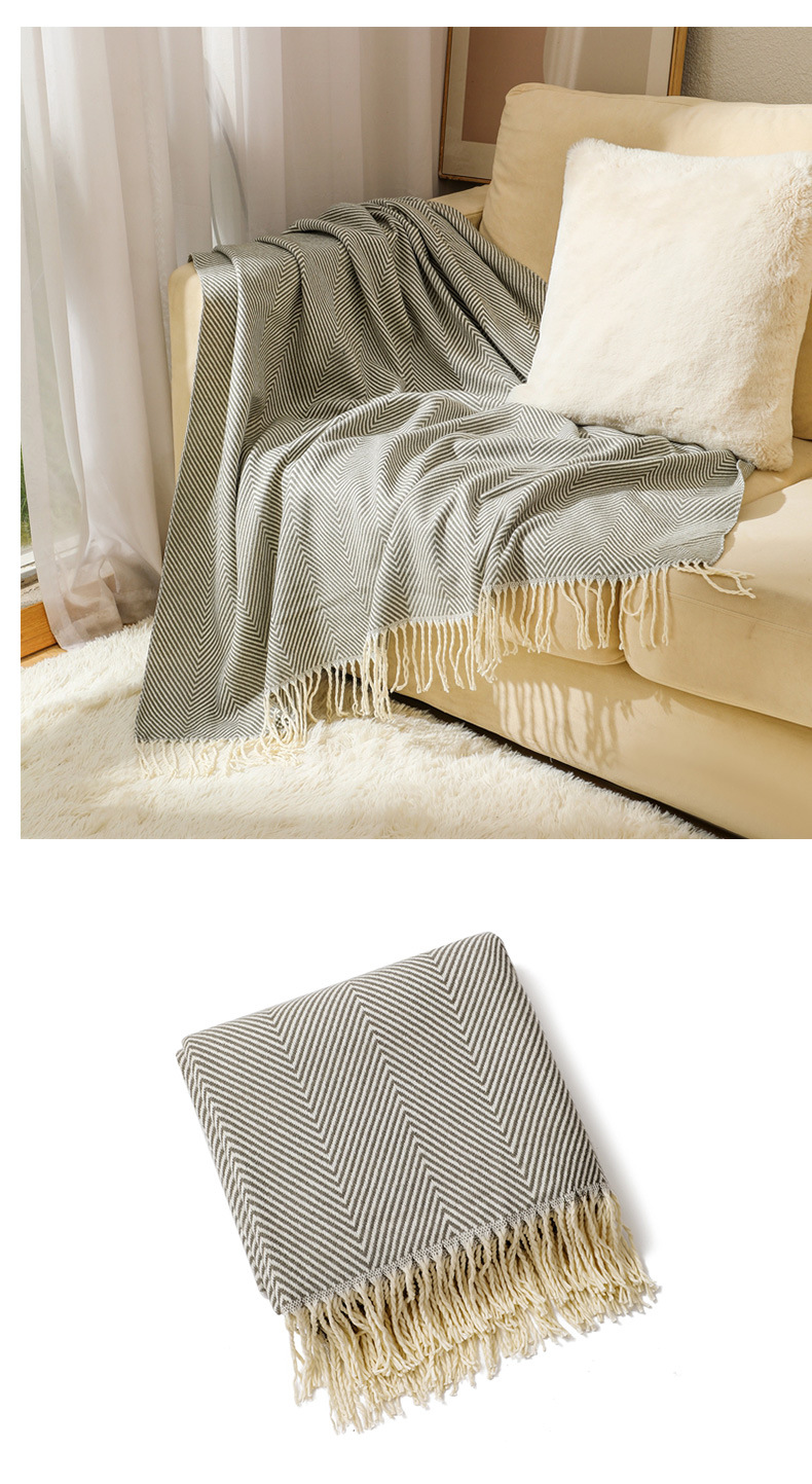 V888-ELOSUNG32114-202505281037-04 Grey Elegant Herringbone Tassel Throw Blanket - Large Acrylic Faux Cashmere Soft Cozy Blanket for Sofa, Bed & Decor (130x240cm) - Image 5
