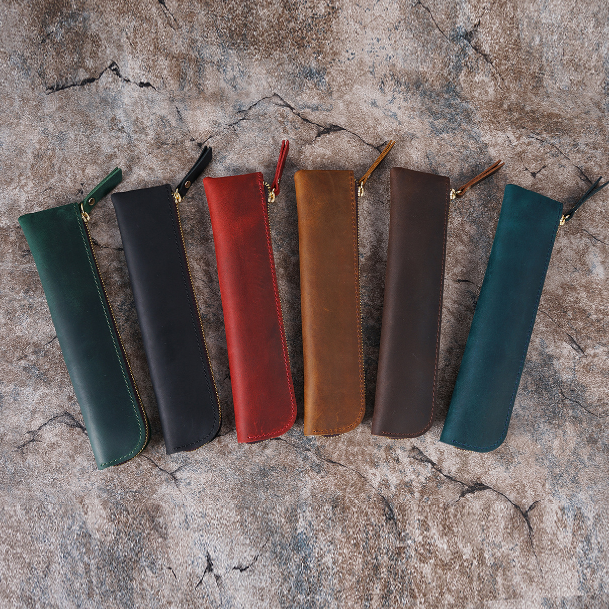 V888-ELOSUNG32148-202505301146-05 Brown Vintage Crazy Horse Leather Zippered Pen Case - Retro Pencil Pouch & Small Accessories Bag - Image 6