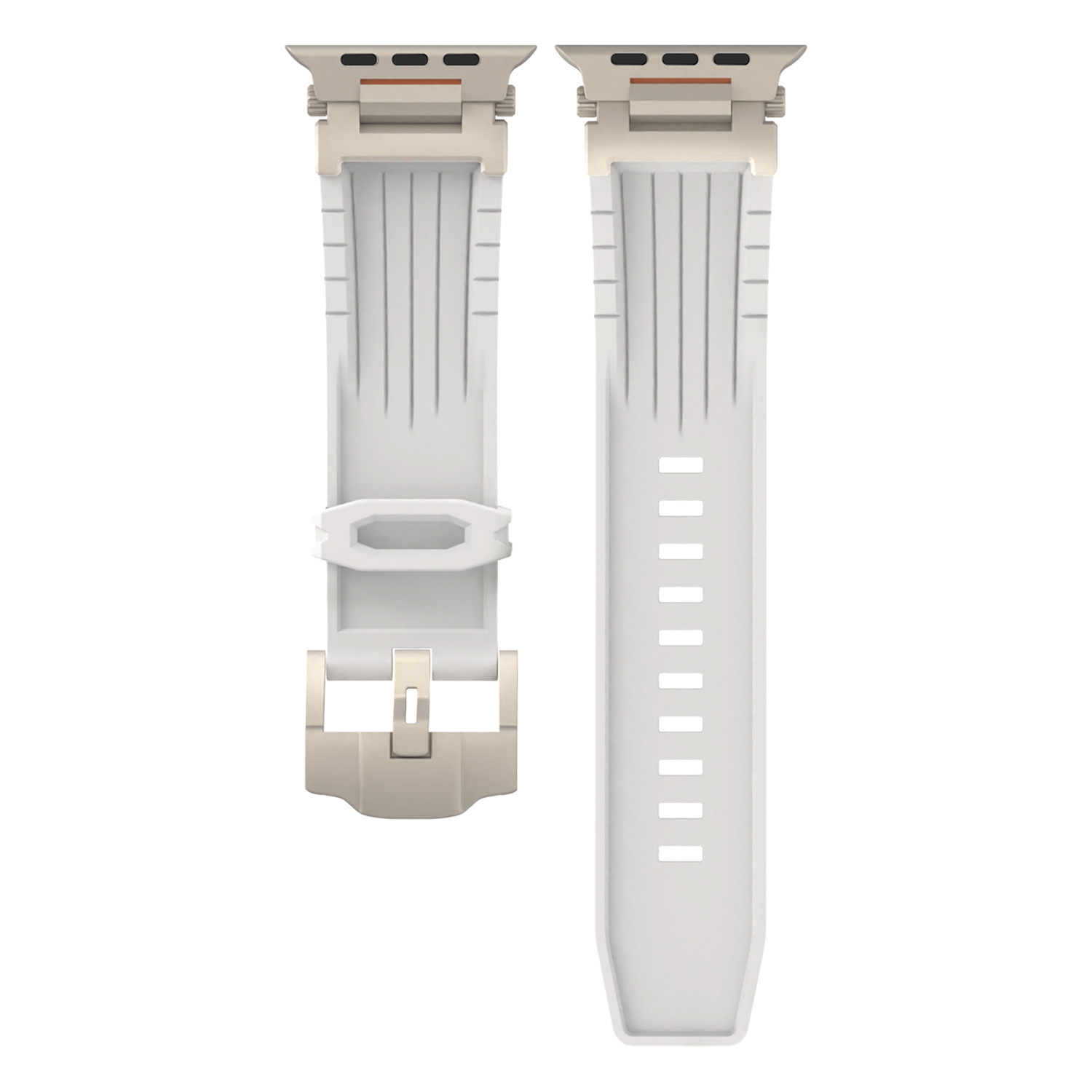 V888-ELOSUNG32282-202506091249-00 White Rugged Tactical Silicone Strap for Apple Watch Ultra & Series - Heavy-Duty Metal Clasp - Image 1