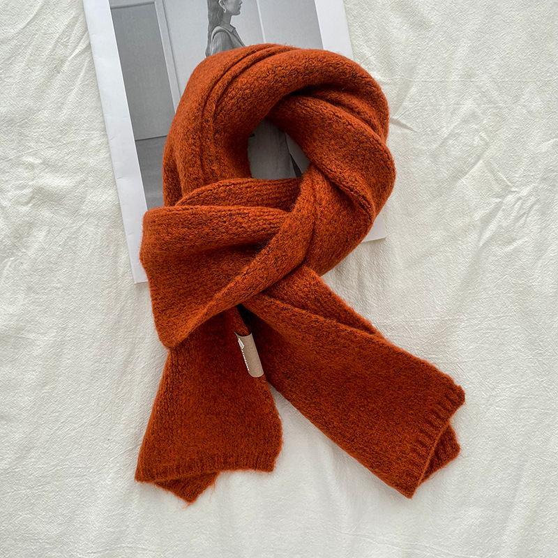 V888-ELOSUNG32313-202506101832-00 Orange Luxuriously Soft Wool Blend Knit Scarf - Cozy Warm Solid Colour Unisex Winter Essential - Image 1