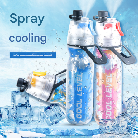 V888-ELOSUNG32454-202506191124-02 Blue 500ML Insulated Sports Water Bottle with Cooling Mist - Triple-Layer Design Keeps Drinks Cold for Hours - Portable PE Misting Bottle - Image 3