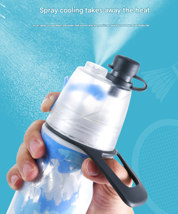 V888-ELOSUNG32454-202506191124-03 Blue 500ML Insulated Sports Water Bottle with Cooling Mist - Triple-Layer Design Keeps Drinks Cold for Hours - Portable PE Misting Bottle - Image 4