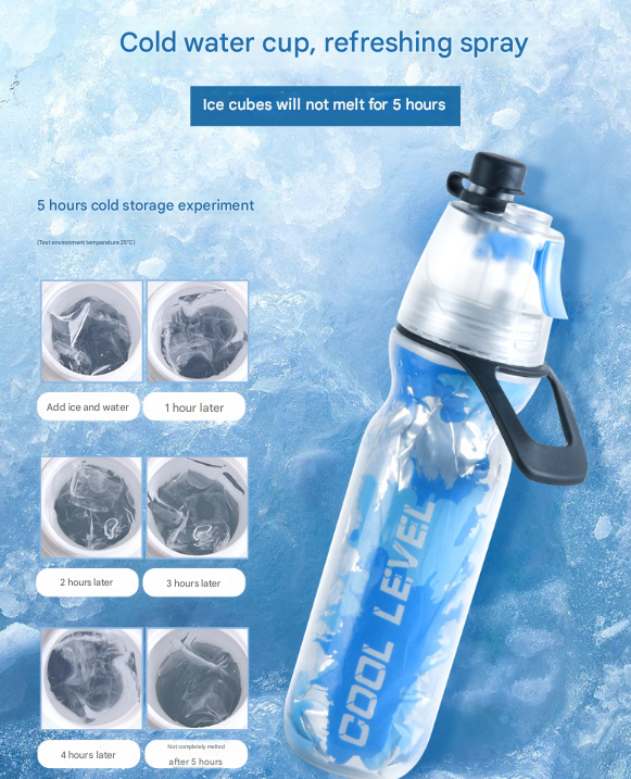 V888-ELOSUNG32454-202506191124-05 Blue 500ML Insulated Sports Water Bottle with Cooling Mist - Triple-Layer Design Keeps Drinks Cold for Hours - Portable PE Misting Bottle - Image 6