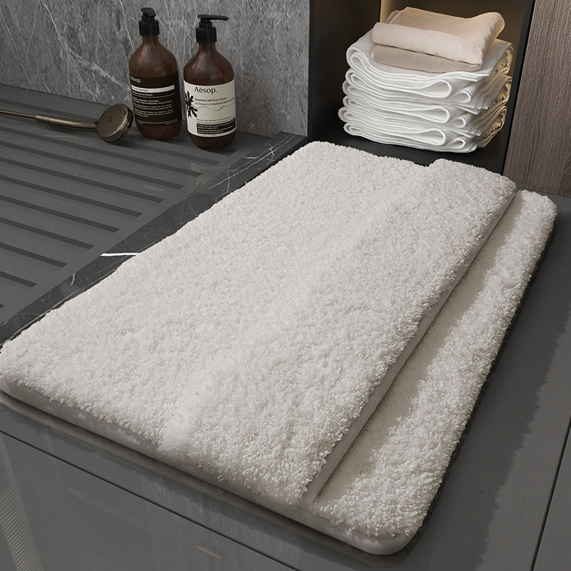 V888-ELOSUNG32514-202506191022-00 White Ultra Absorbent Plush Bath Mat - Non-Slip Bathroom Rug with Innovative Foot Drying Pocket - Image 1