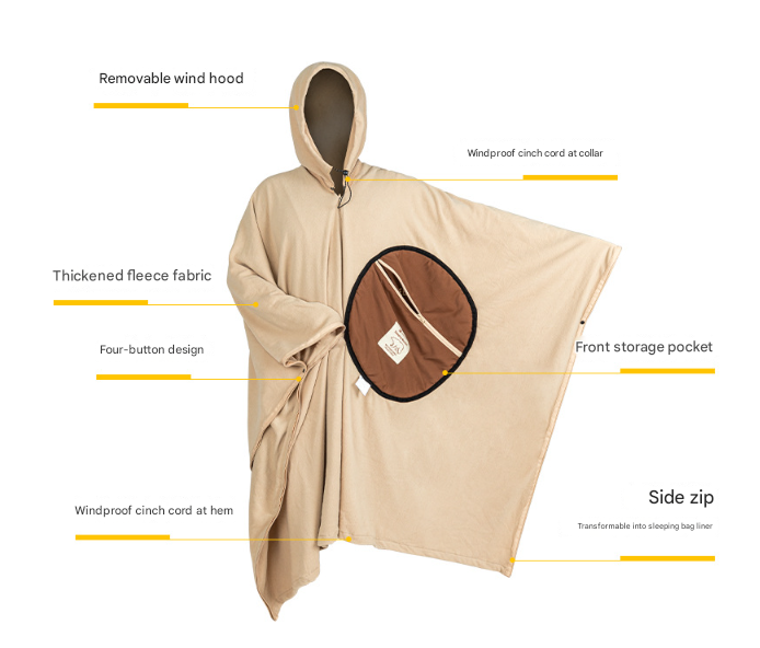 V888-ELOSUNG32563-202506241135-02 Green Cozy 4-in-1 Wearable Fleece Poncho Sleeping Bag - Multifunctional Camping Blanket with Detachable Hood - Image 3